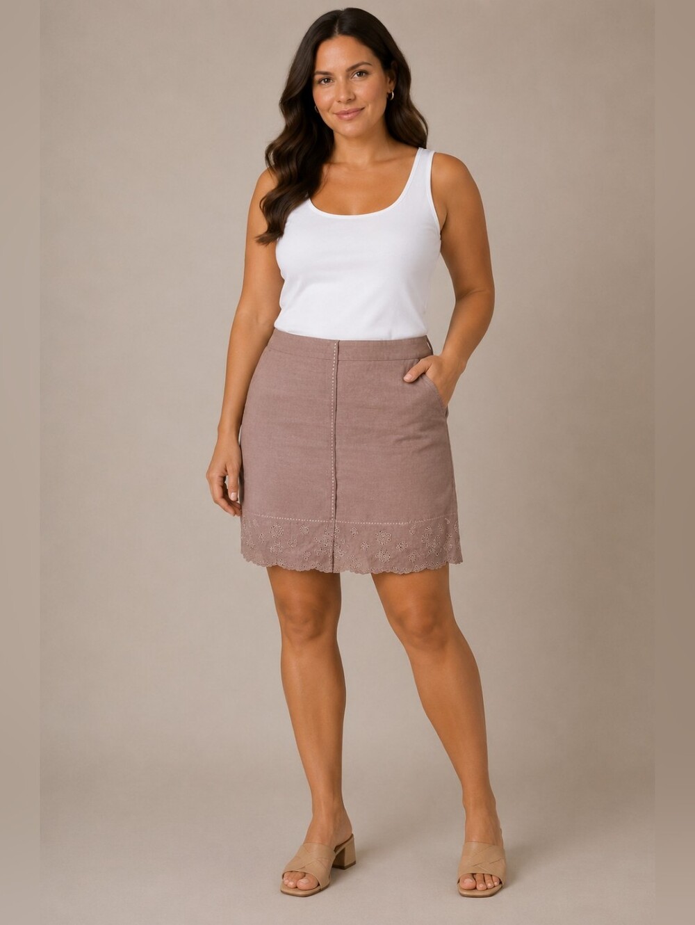 Paraphrase Beige Embroidered Hem Skirt Size 10